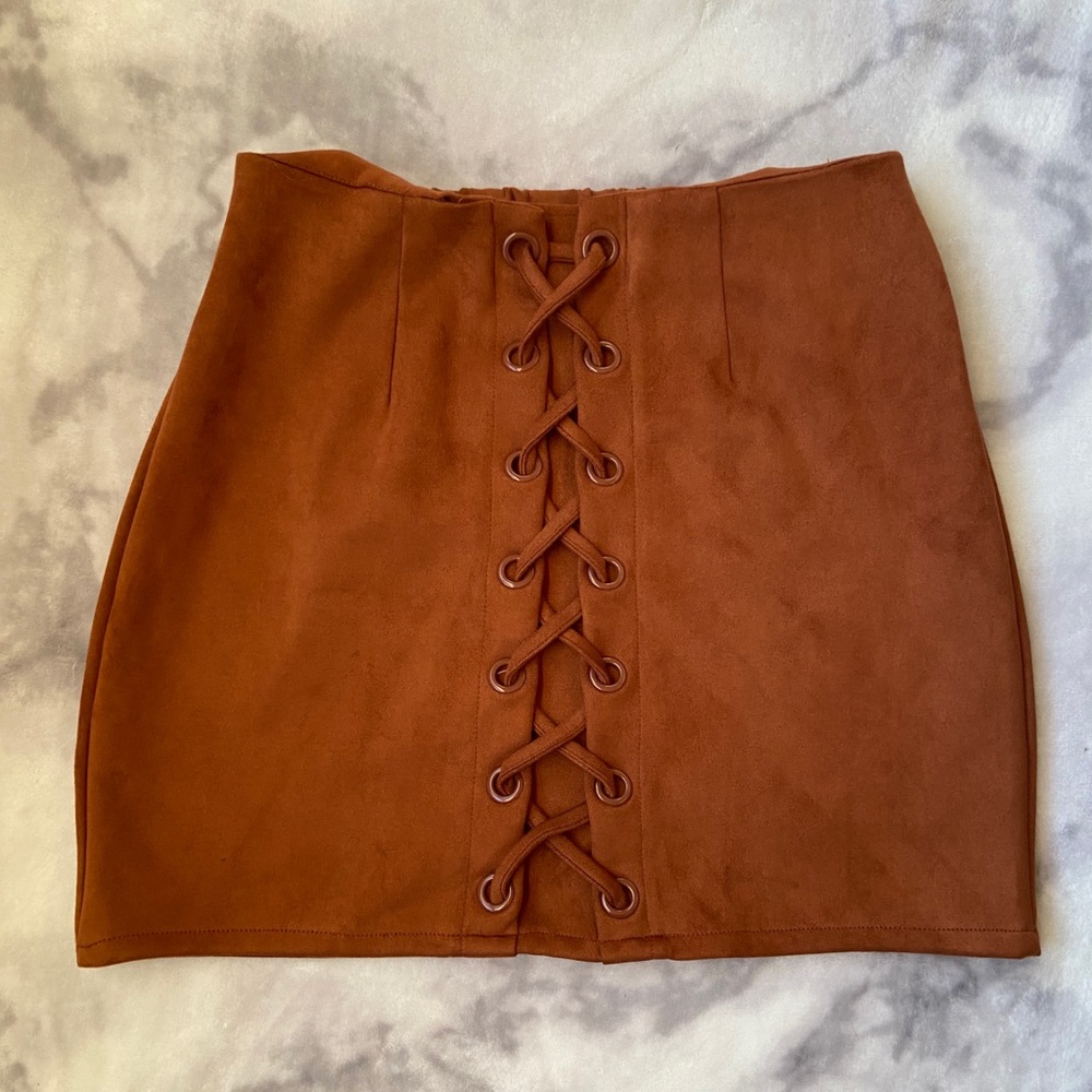 Brown Velvet Pencil skirt with tie up front